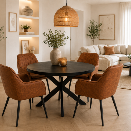 Oscar Deal 120cm black + 4x Vermont misty cognac