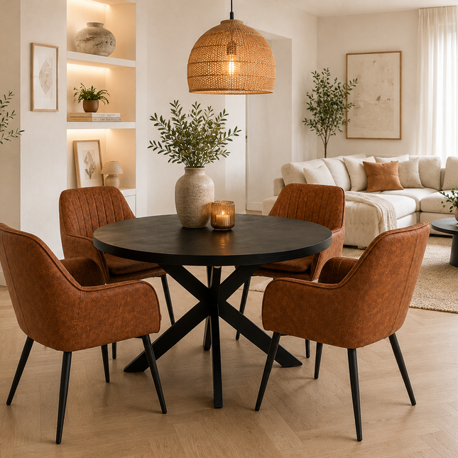 Oscar Deal 120cm black + 4x Vermont misty cognac