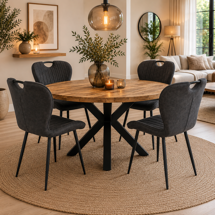Lars Deal 115cm mango + 4x Stoel Phoenix antraciet