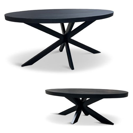 Eettafel Silvia 190x100cm Mango Zwart + Salontafel Silvia 120x70 Mango Zwart