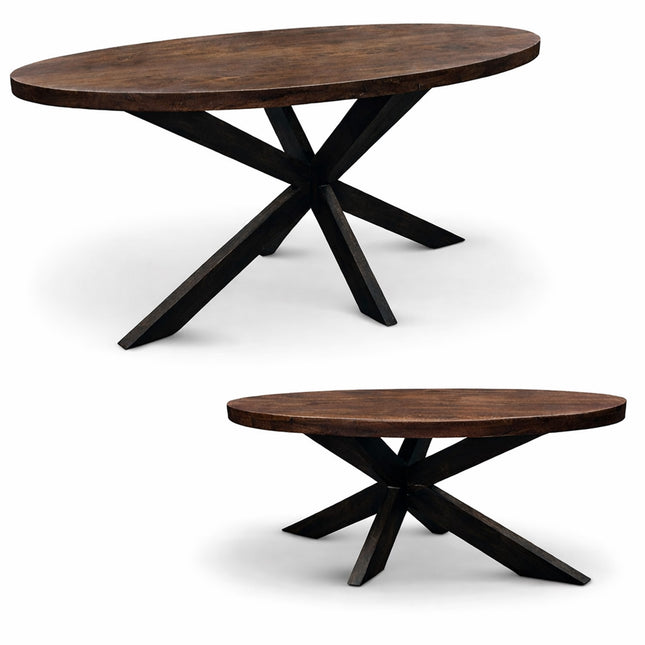 Eettafel Silvia 150x90cm Mango walnut + Salontafel Silvia 120x70cm Mango walnut