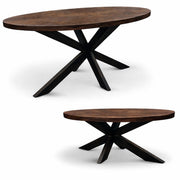 Eettafel Silvia 150x90cm Mango walnut + Salontafel Silvia 130x70cm Mango walnut
