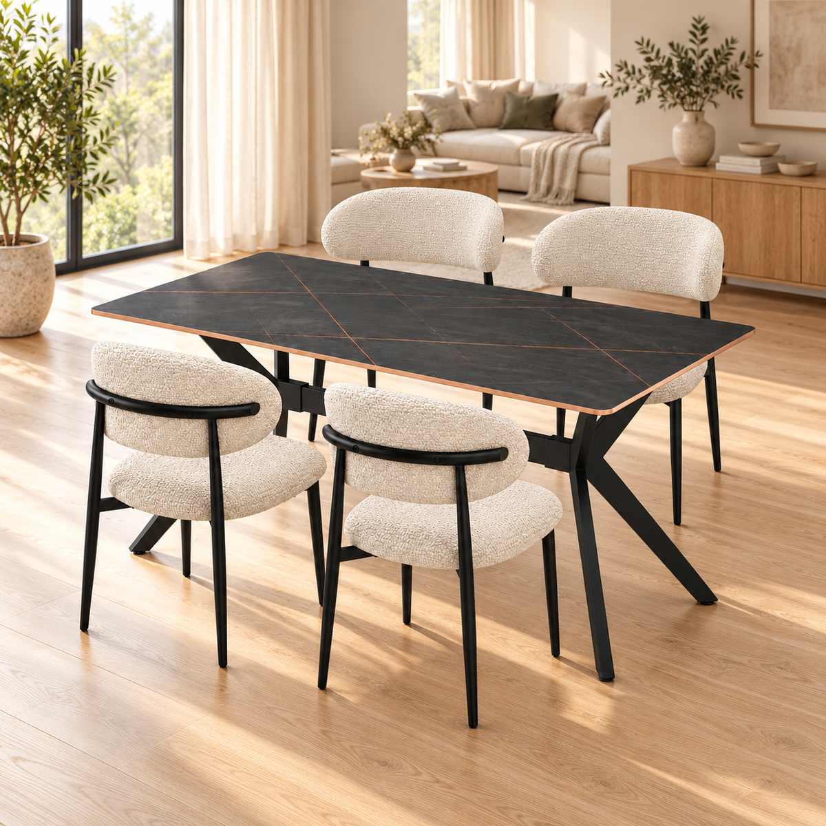 Eettafel Como 120x70cm Slate stone marble black