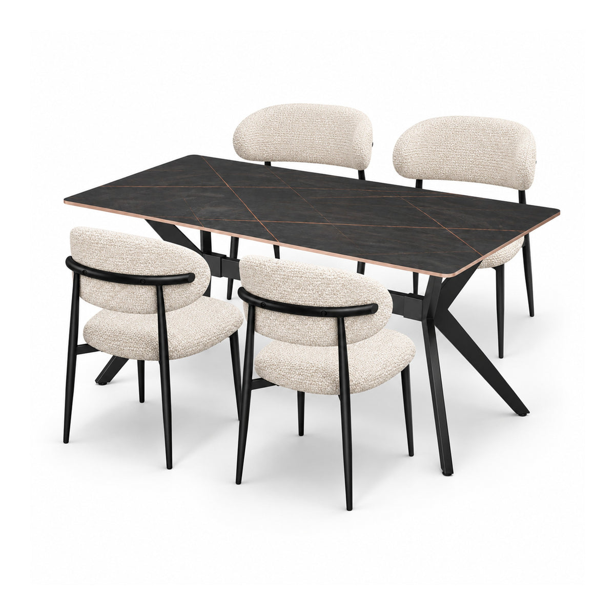 Eettafel Como 120x70cm Slate stone marble black