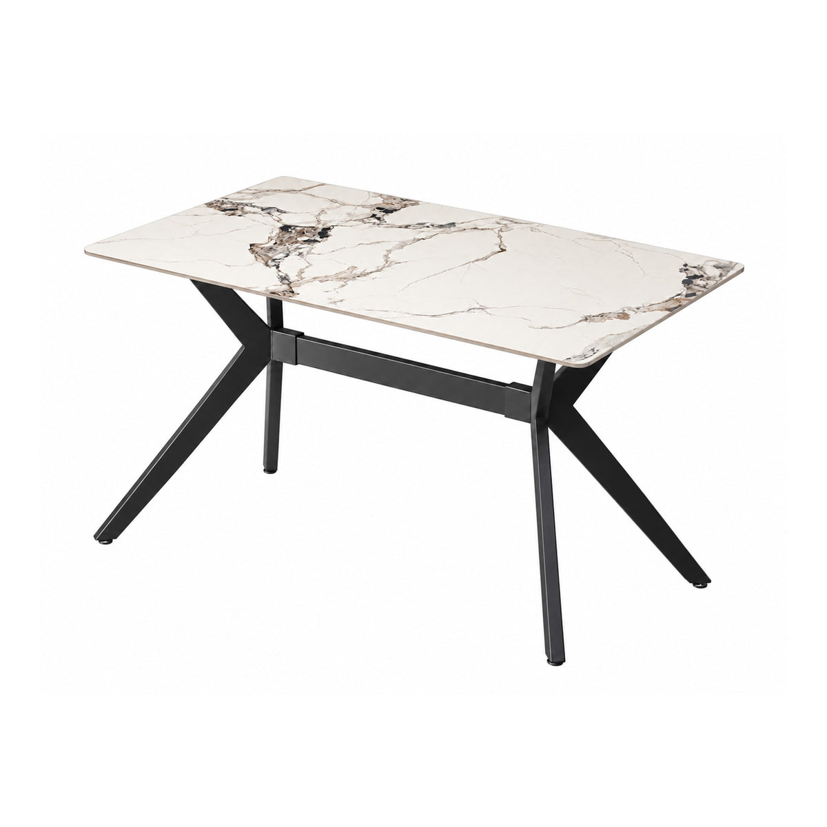 Eettafel Como 120x70cm Slate stone marble white-black