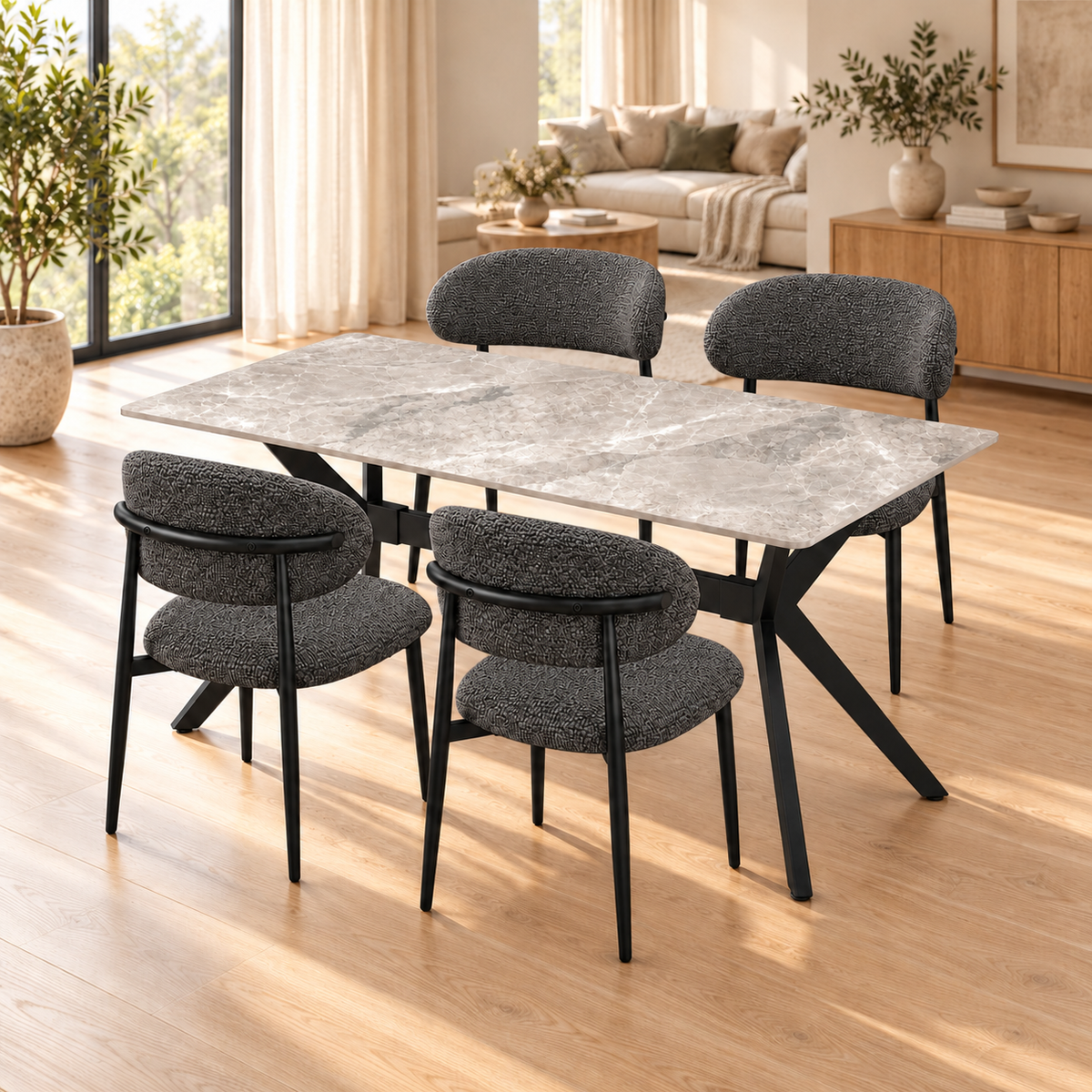 Eettafel Como 120x70cm Slate stone marble grey