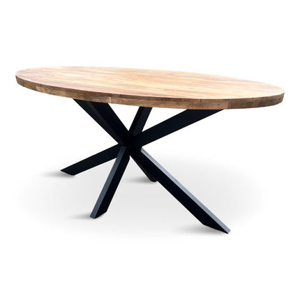 Eettafel Silvia 300x120cm Mango Naturel + Salontafel Silvia 130x70cm Mango Naturel