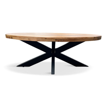 Eettafel Silvia 300x120cm Mango Naturel + Salontafel Silvia 130x70cm Mango Naturel