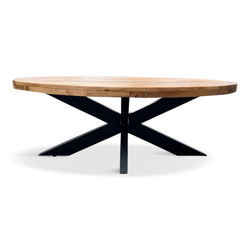 Eettafel Silvia 280x110cm Mango Naturel + Salontafel Silvia 130x70cm Mango Naturel