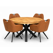 Lars Deal 130cm mango + 4x Indiana stoel misty cognac
