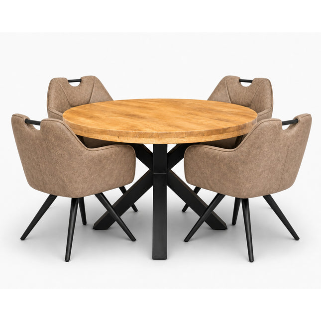 Lars Deal 130cm mango + 4x Indiana stoel misty light brown