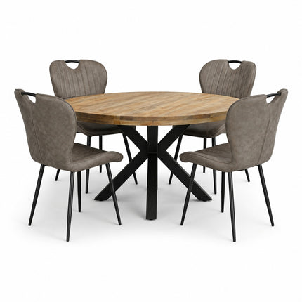 Lars Deal 115cm mango + 4x Stoel Phoenix antraciet
