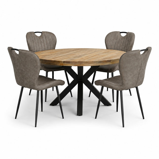 Lars Deal 115cm mango + 4x Stoel Phoenix antraciet
