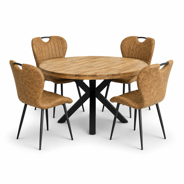 Lars Deal 115cm mango + 4x Stoel Phoenix light brown