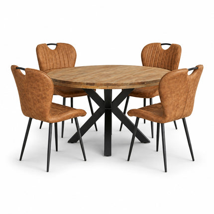 Lars Deal 115cm mango + 4x Stoel Phoenix cognac