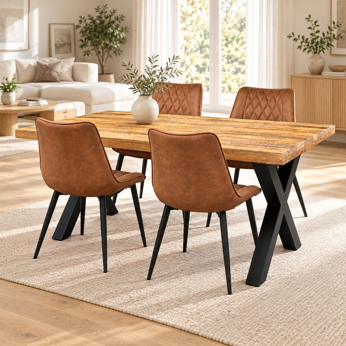 Milan 160x90 mango + 4x Denver misty cognac