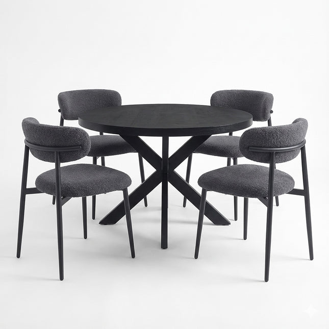 Oscar Deal black mango 120cm + 4x Tess bouclé antraciet
