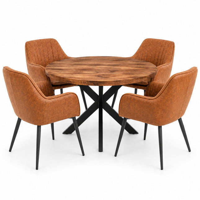 Oscar Deal 120cm walnoot + 4x Vermont misty cognac