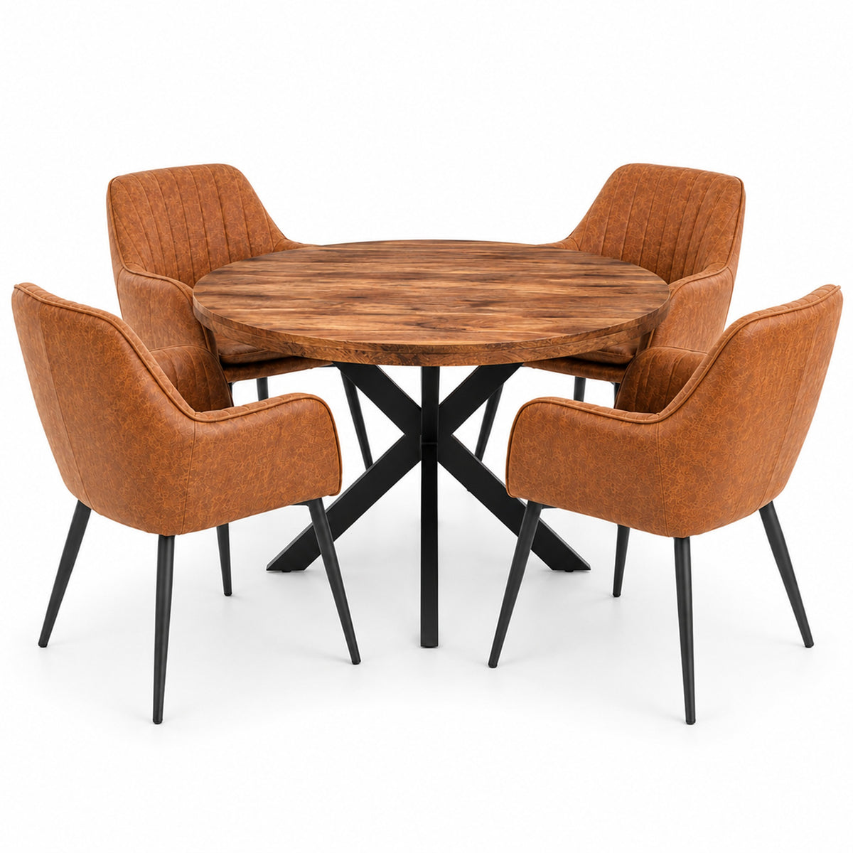 Oscar Deal 120cm walnoot + 4x Vermont misty cognac