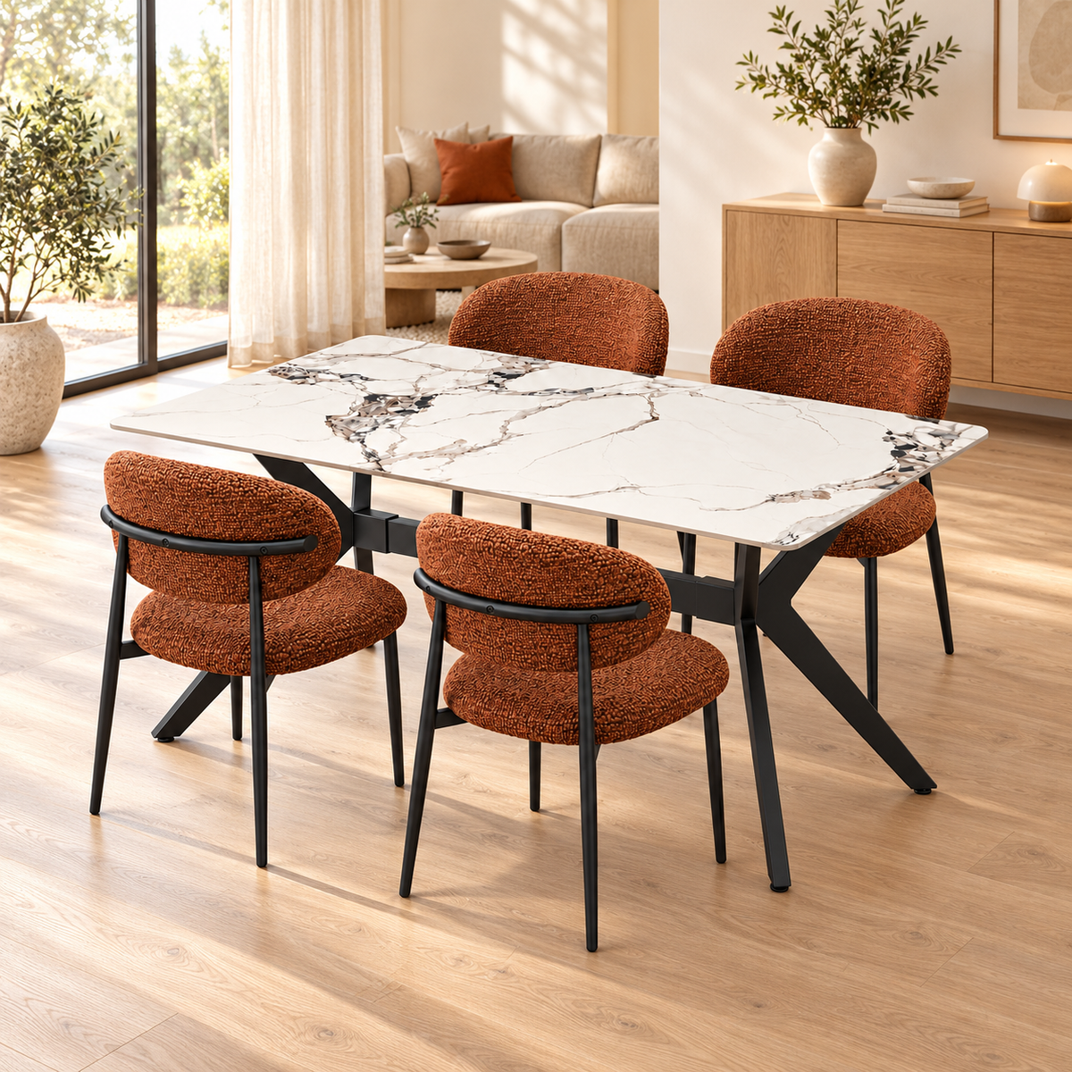 Eettafel Como 120x70cm Slate stone marble white-black