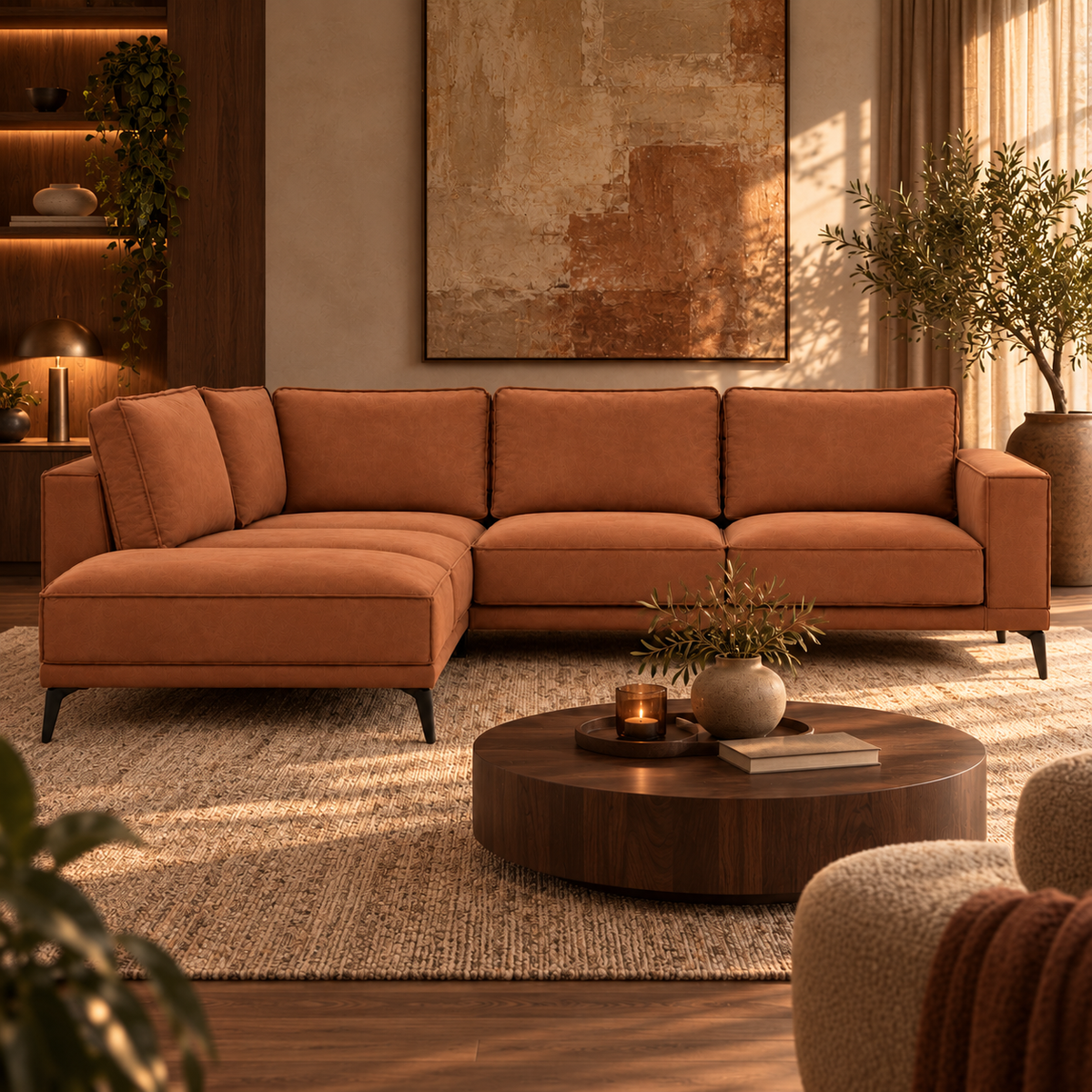 Hoekbank West misty cognac left