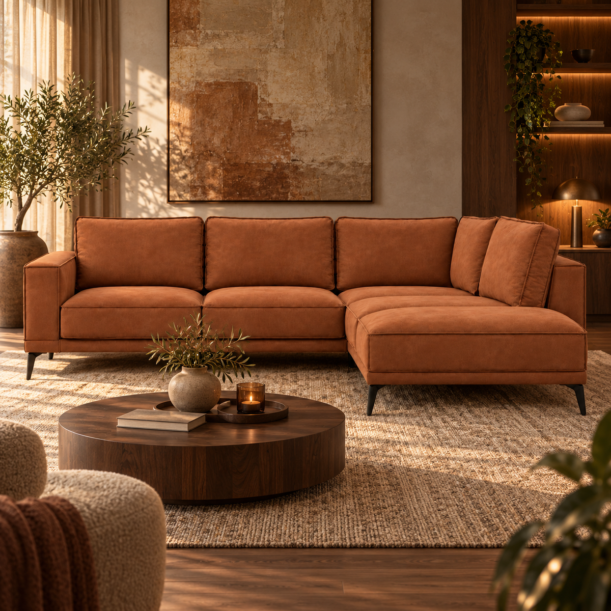 Hoekbank West misty cognac right