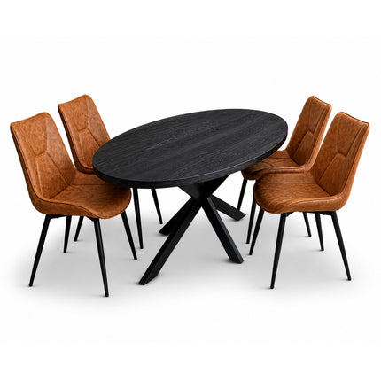 Silvia Deal 150cm mango Black + 4x Houston cognac