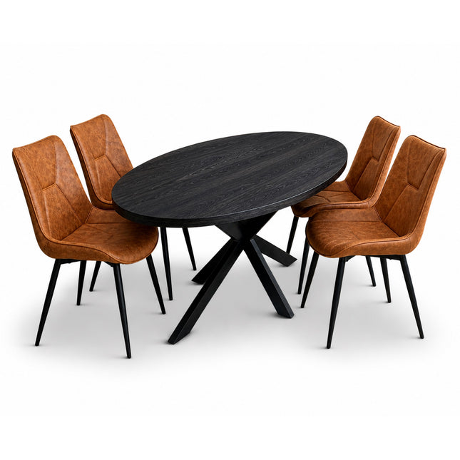 Silvia Deal 150cm mango Black + 4x Houston cognac