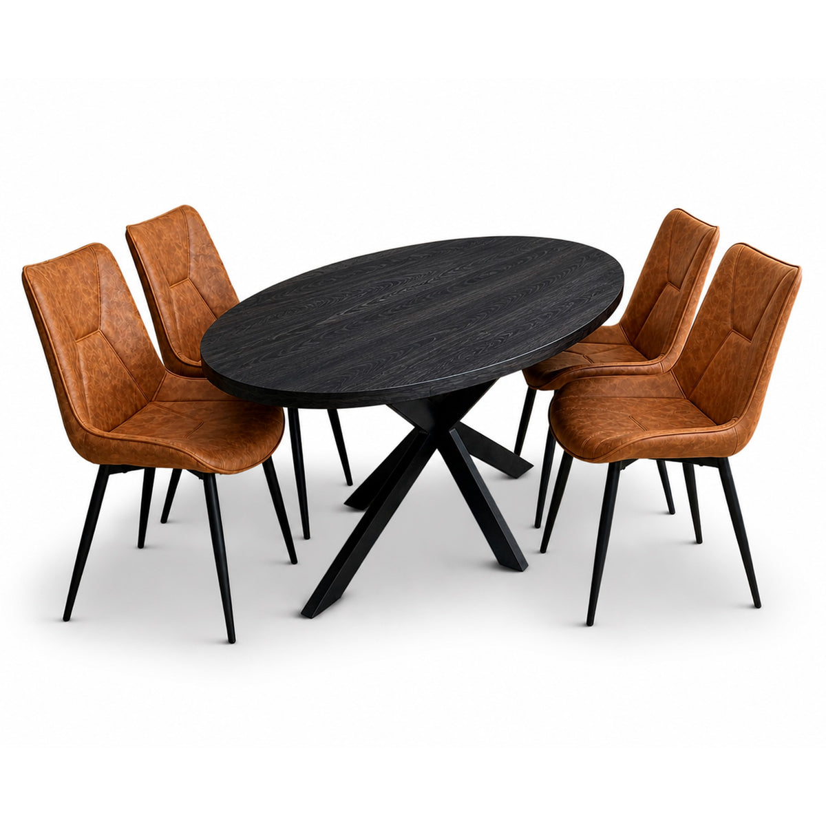 Silvia Deal 150cm mango Black + 4x Houston cognac