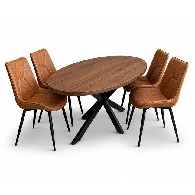Silvia Deal 150cm mango Walnoot + 4x Houston cognac